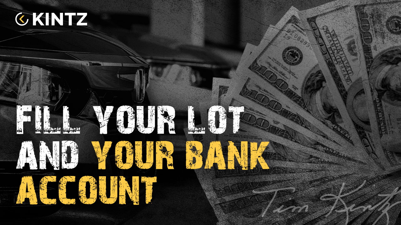 How to reduce car dealership no-shows – banner image with headline ‘Fill Your Lot and Your Bank Account’ over cars and cash.