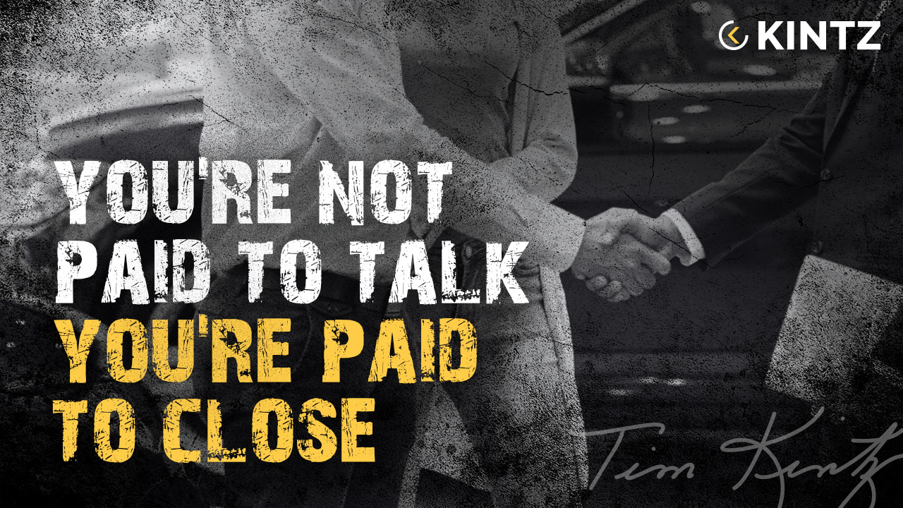 Salesperson practicing active listening in a car sales conversation, with text overlay: 'You’re Not Paid to Talk—You’re Paid to Close'