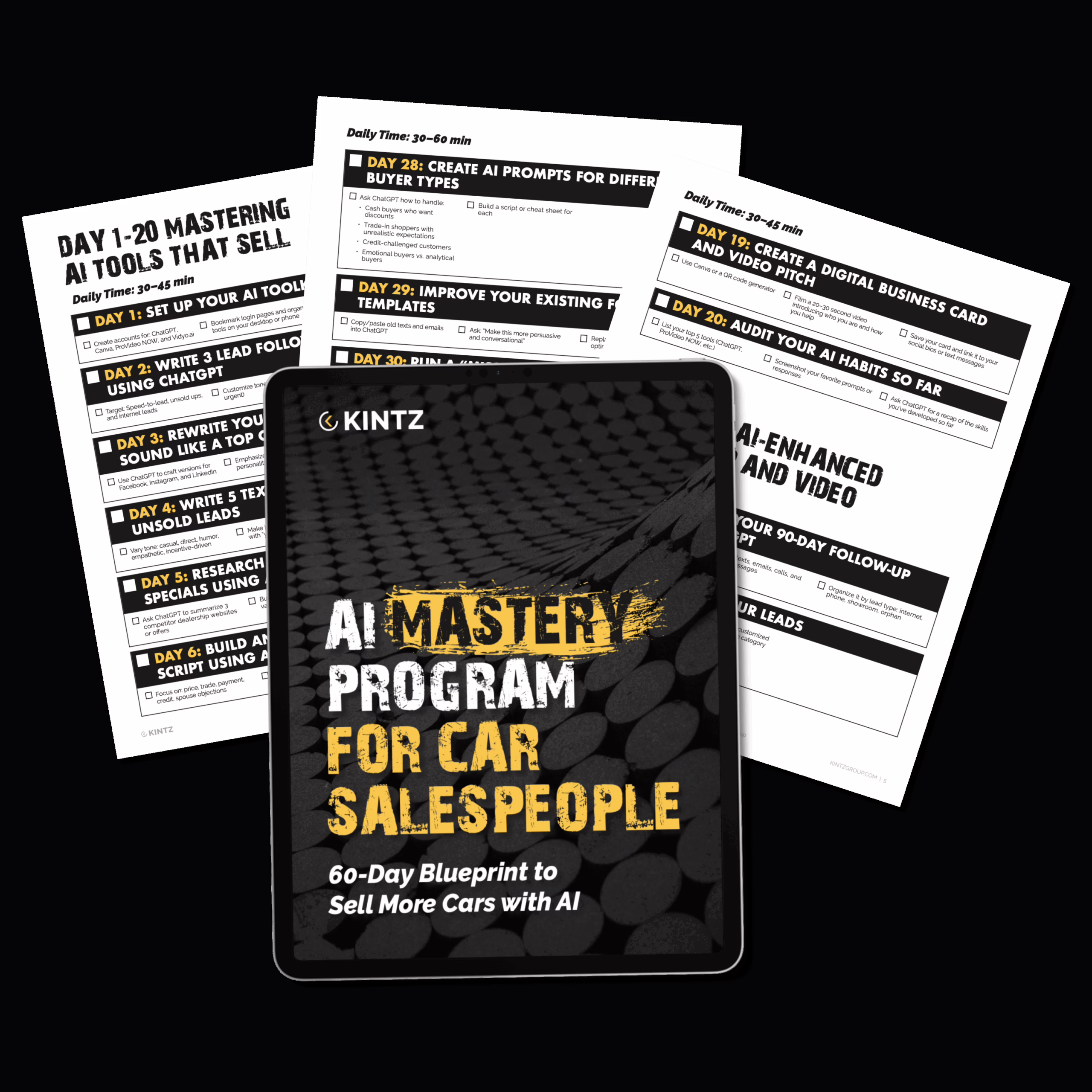 Interactive AI Mastery Program Checklist – 60-day blueprint for car salespeople with daily AI prompts, scripts, and sales training tasks