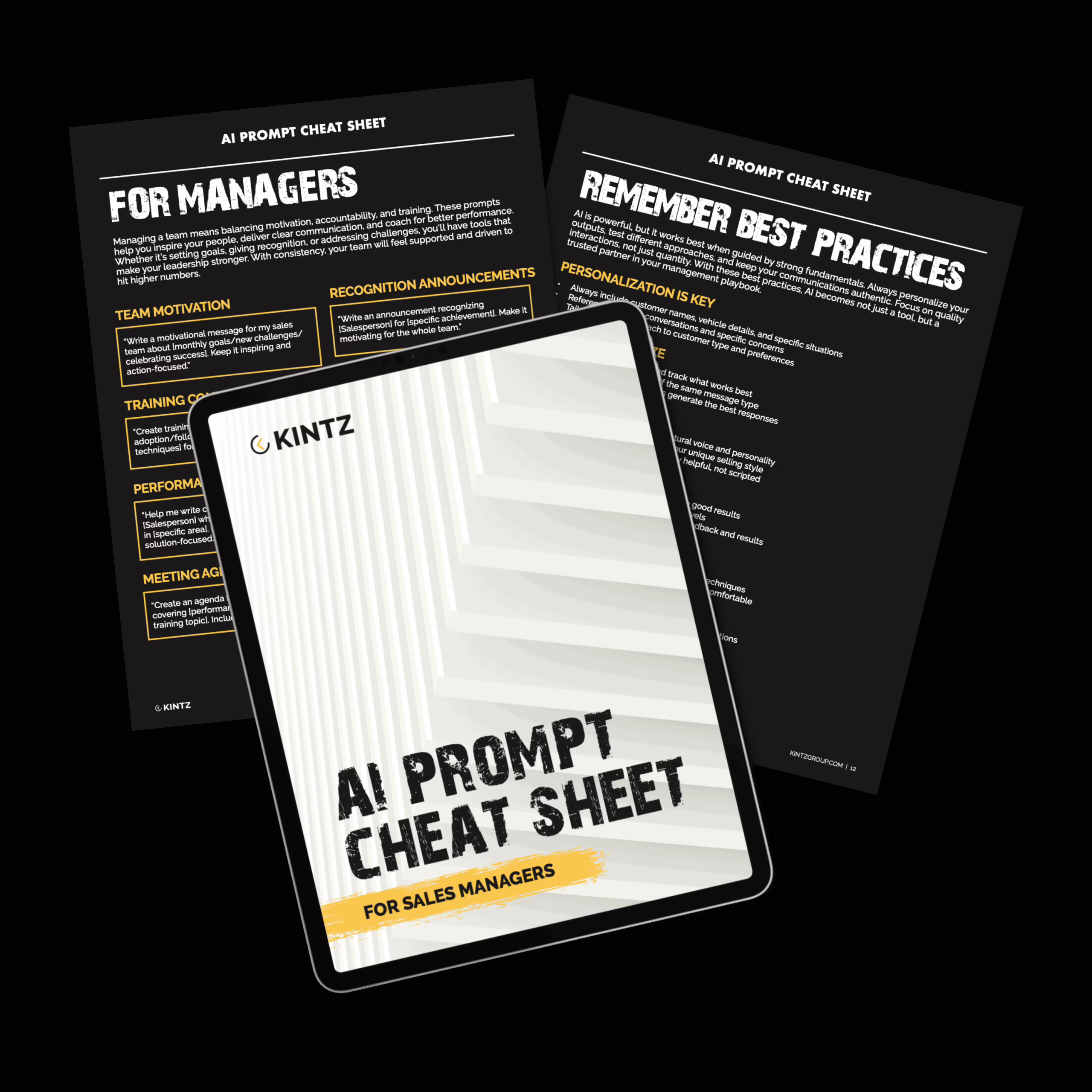AI Prompt Cheat Sheet for Sales Managers – digital PDF guide for dealership leaders with team motivation, coaching, follow-up, and content prompts.