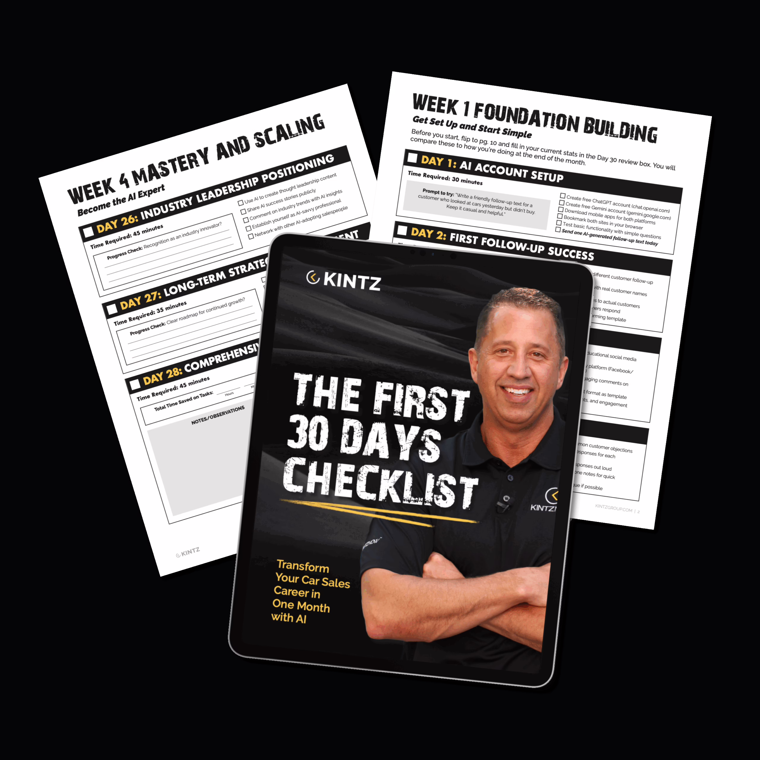 The First 30 Days Checklist PDF for car sales with AI by Kintz Group – transform your dealership sales process in one month.