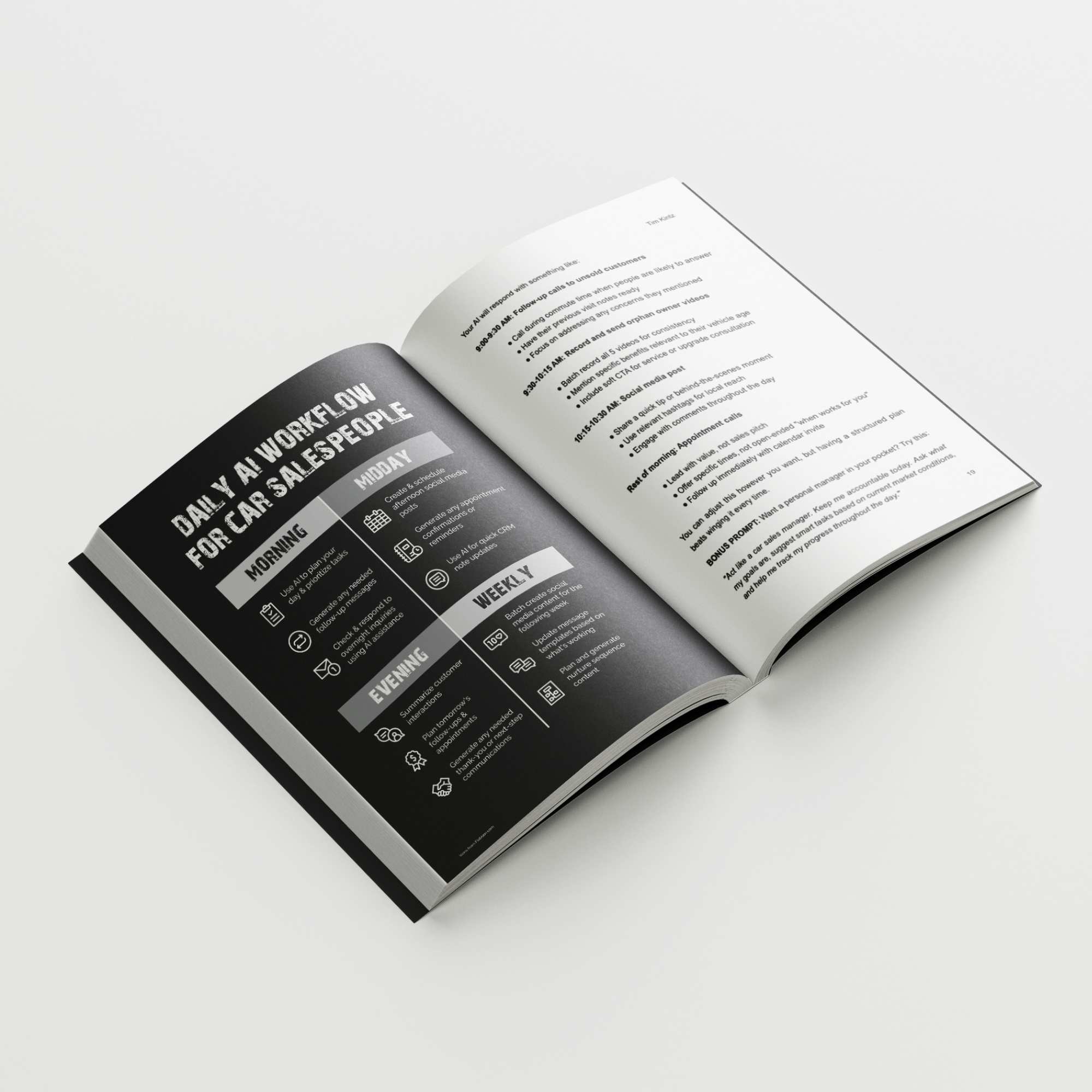 The AI Advantage signed paperback by Tim Kintz – automotive sales training book cover featuring gold title and luxury car wireframe design