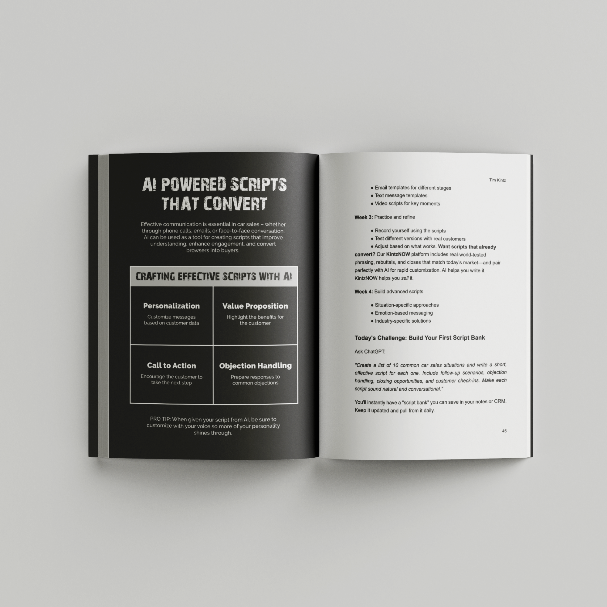 The AI Advantage signed paperback by Tim Kintz – automotive sales training book cover featuring gold title and luxury car wireframe design